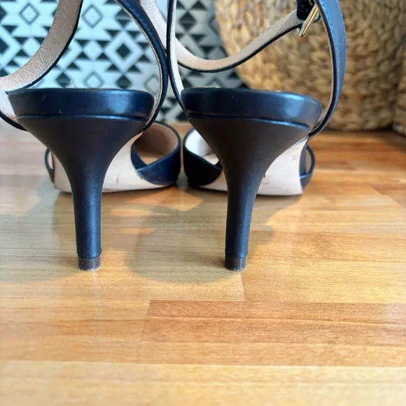 Louise et Cie Navy Women's Slingback Ankle Strap Pump Size 9 Leather Upper - Picture 5 of 11